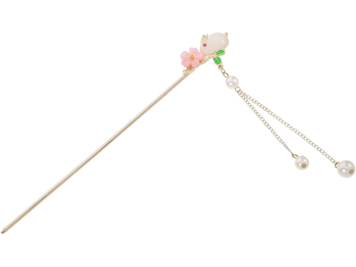 Presilha de cabelo elegante em estilo chinês vintage, feita com faixa metálica e resina.