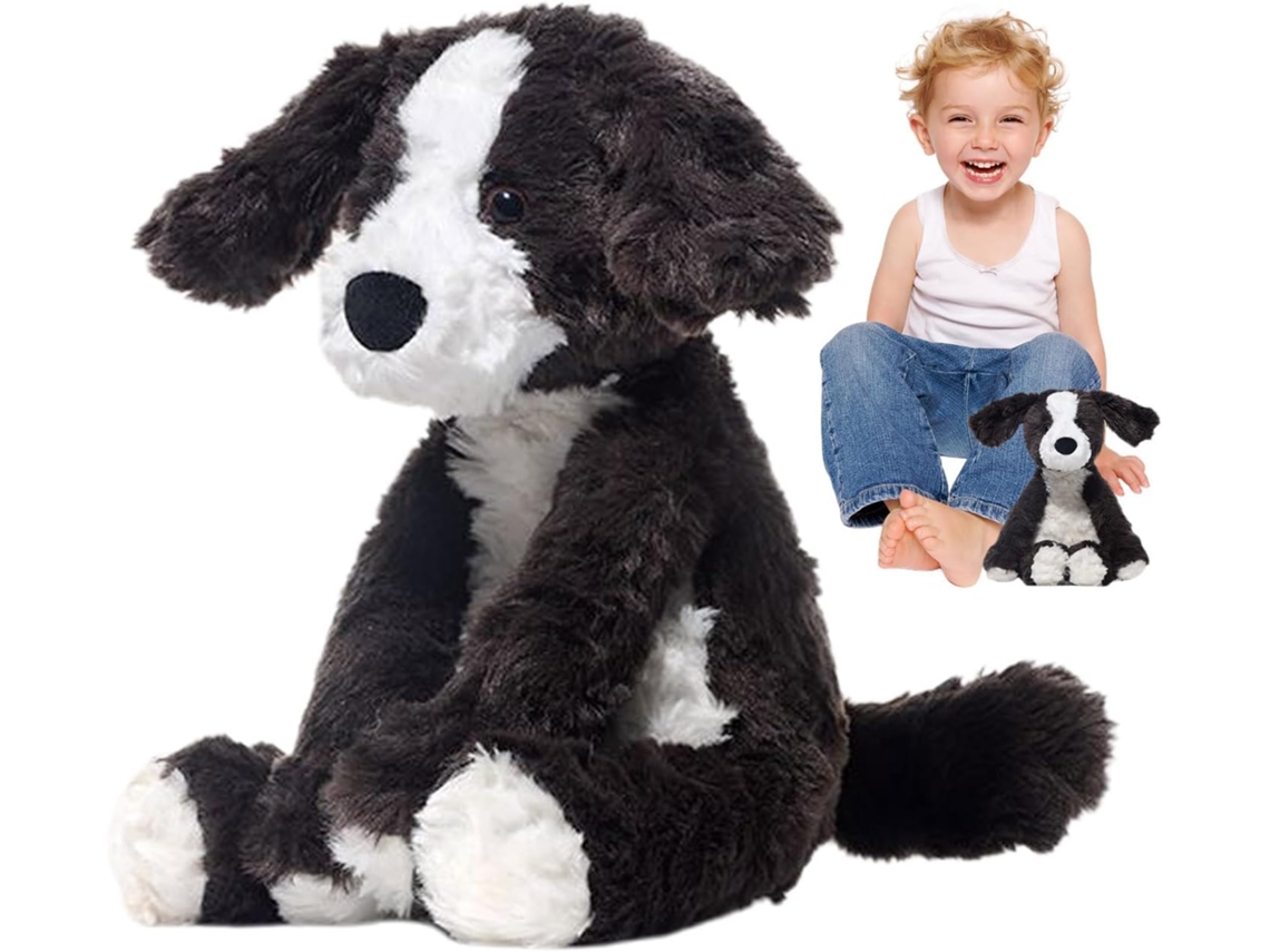 Cachorro De Pelúcia Preto E Branco - Brinquedo Realista Filhote