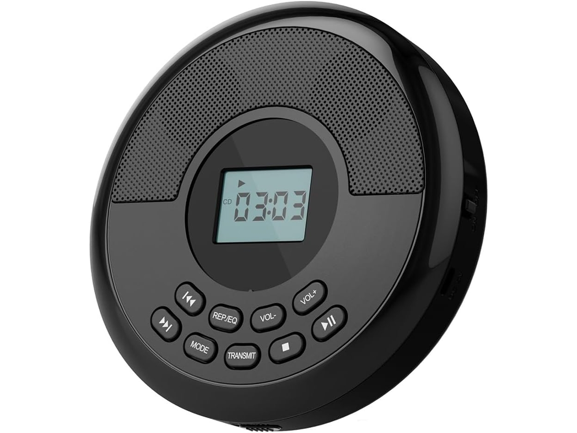 Leitor de Cd Discman Portátil Recarregável Via Bluetooth com Dois Alto falantes e SFUSHOS