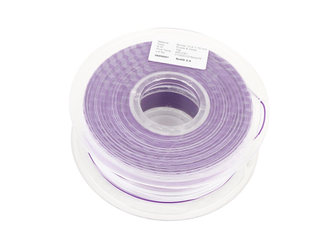 Filamento Pla Bicolor Roxo Branco Para Impressora 3d Fio Organizado Impressão Suave Aparência Sedosa