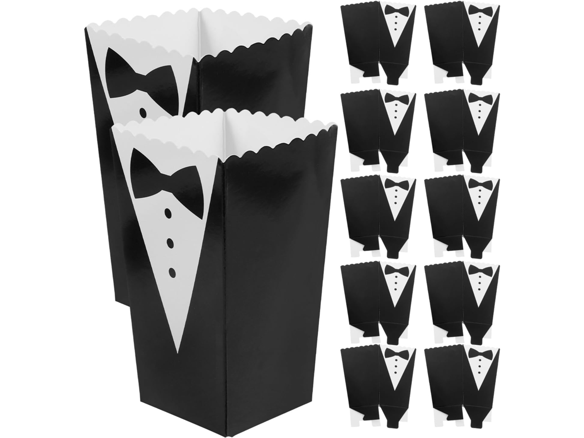 Conjunto De 50 Elegantes Recipientes Papel Para Pipoca Zerodeko Com Design Smoking Preto, Fáceis De Montar E Armazenar