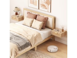 Conjunto de 2 mesas de cabeceira flutuantes com gaveta em rattan, design moderno e que economizam espaço, 40x30x15 cm, cor natural.