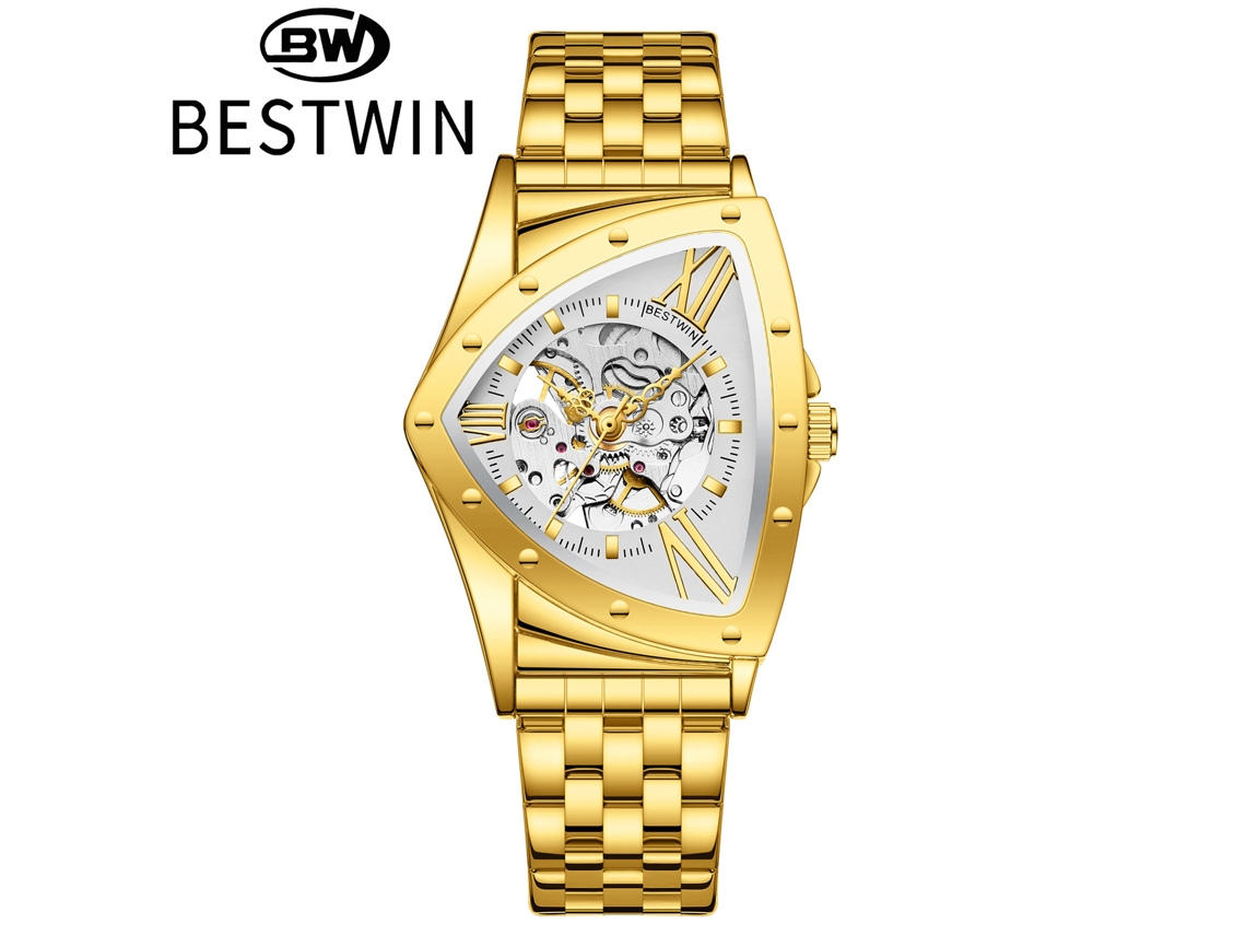 Relógio Mecânico Masculino Triangular Esqueleto (dourado E Branco)