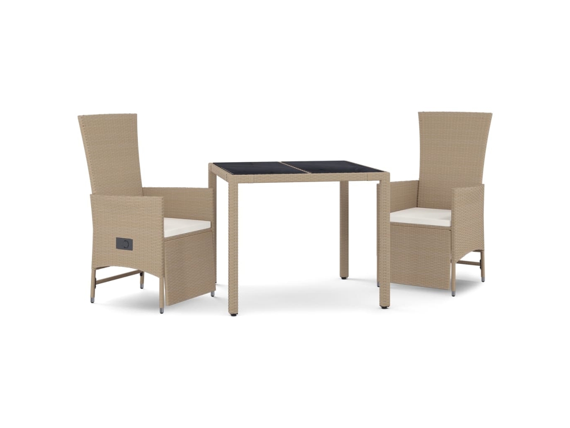 Maison Exclusive - 3 Pcs Conjunto De Jantar P/ Jardim Com Almofadões Vime Pe Bege