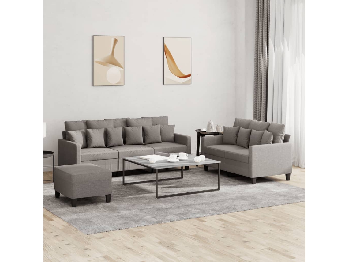 Vidaxl 3 Pcs Conjunto De Sofás Com Almofadões Tecido Cinza-acastanhado