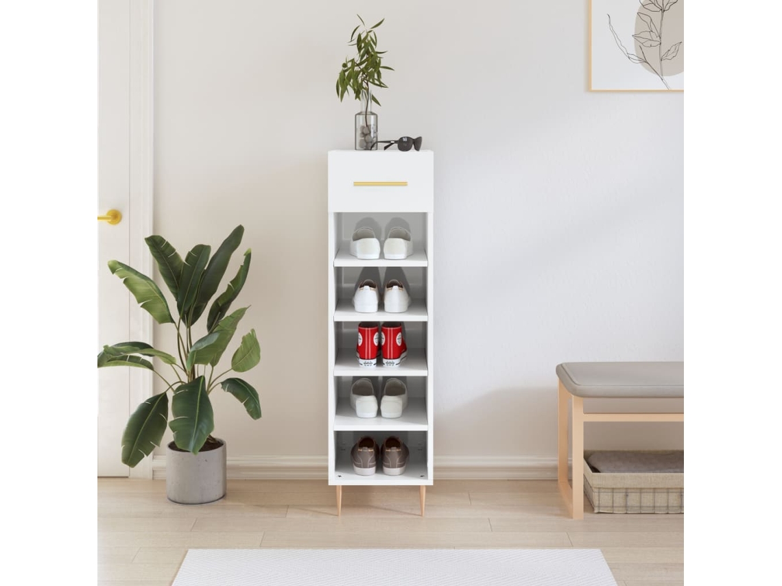 Vidaxl Sapateira 30x35x105 Cm Derivados De Madeira Branco Brilhante