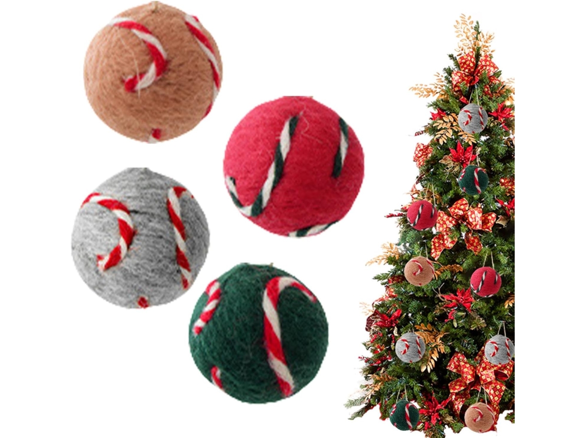 Conjunto De 4 Bolas De Feltro Coloridas Para Pendurar Na Árvore De Natal |