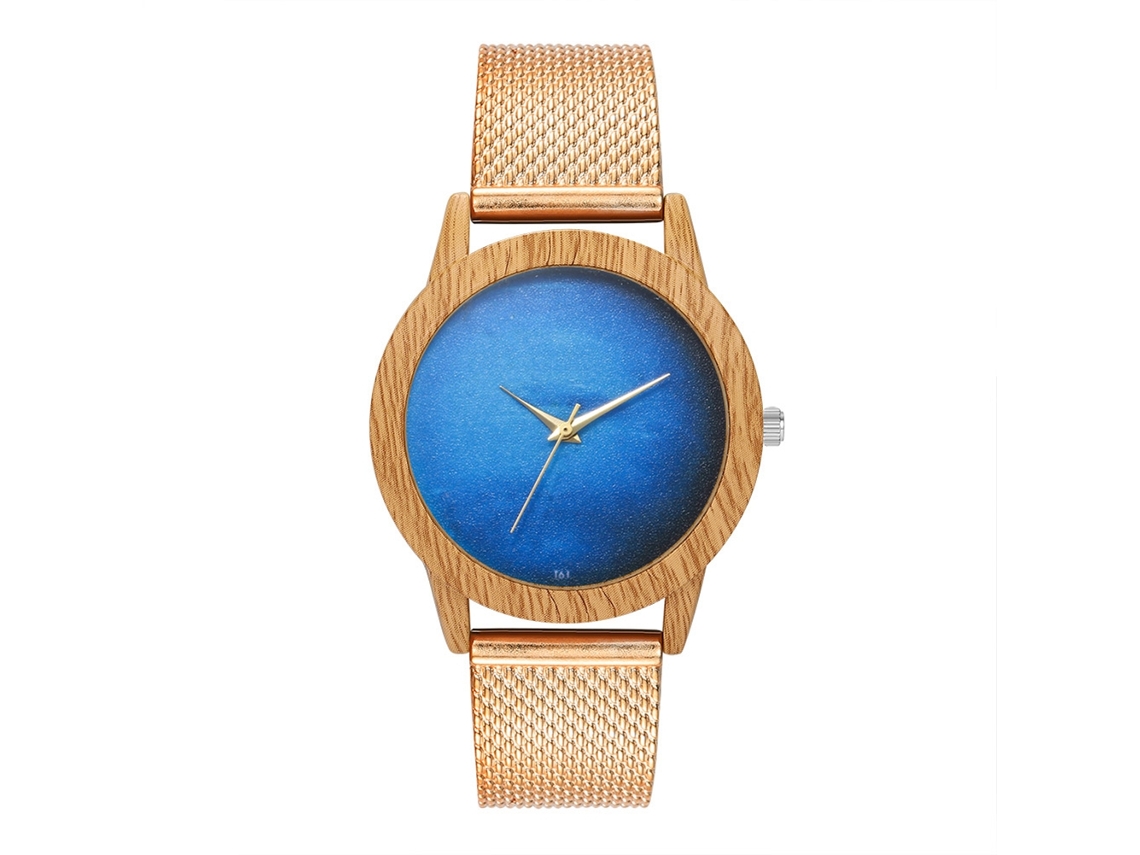 Reloj De Pulsera Analógico De Cuarzo Con Correa De Malla Azul Zhoulianfa (oro Rosa)