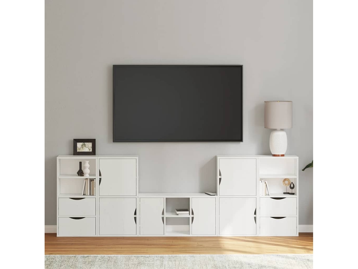 Móveis De Tv De 5 Peças Com Arrumação Madeira De Pinho Maciça Lovely Home