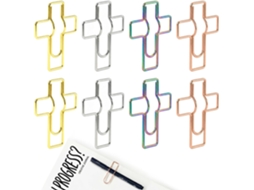 Porta Canetas Com Clipes De Papel, Suporte Metálico Caderno, 16 Clipes Em Formato De Cruz, Acessórios Planner