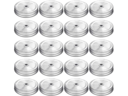 20 Tampas de Vidro Mason de Acero Inoxidable Con Agujeros para Pajitas Compatibles Con Frascos Regulares