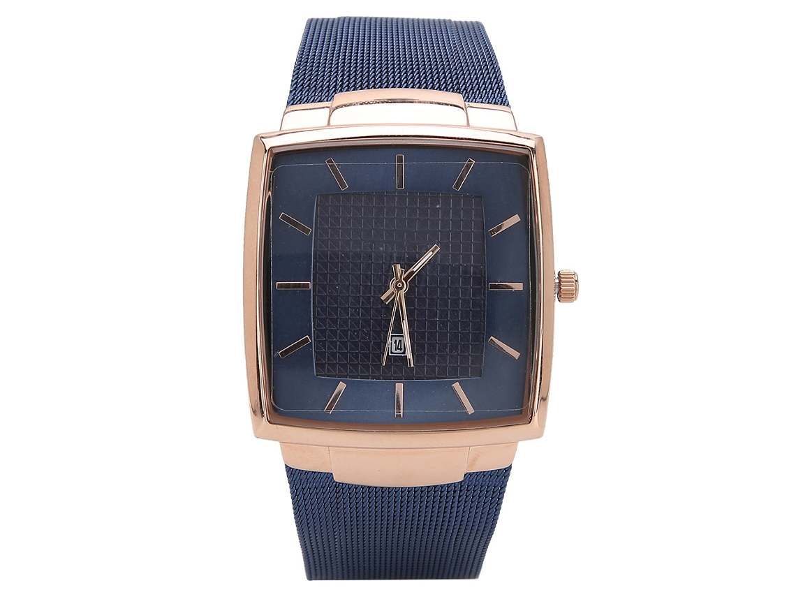 Reloj Hombre De Cuarzo Con Correa De Acero Pulsera Estilo Casual Empresarial Rosa Azul