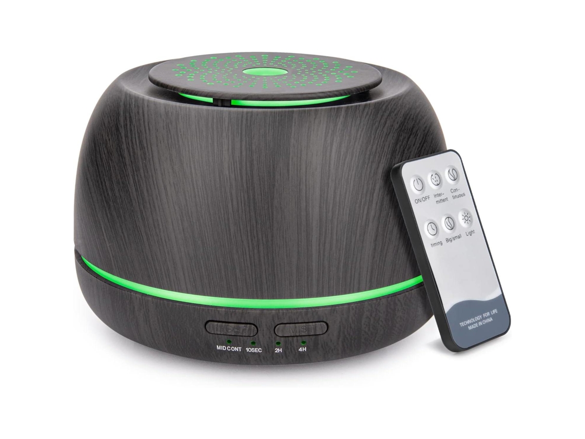 Difusor de óleos essenciais 300ml, atomizador de ar, luz LED, USB-C, acabamento em madeira escura | MDUG