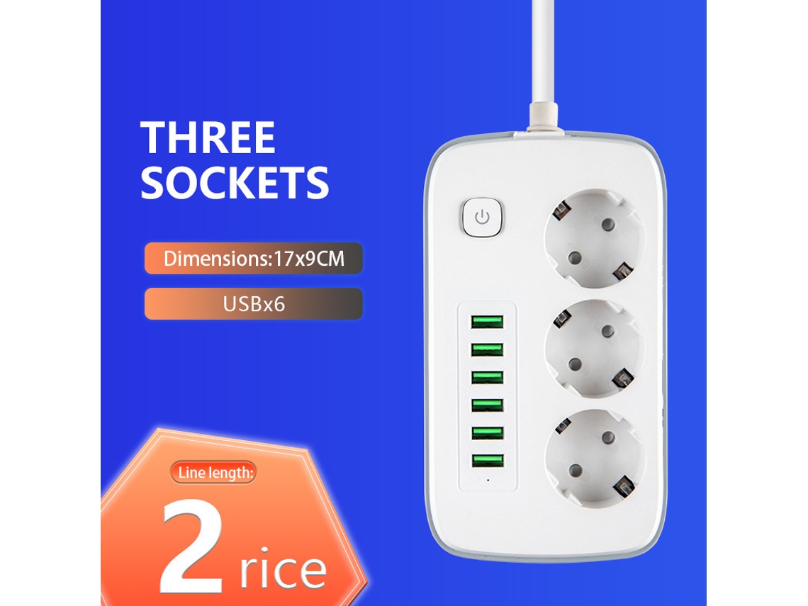 Régua De 3 Tomadas Interface Usb, Fio De Extensão De 2 Metros Com Interruptor Cuich