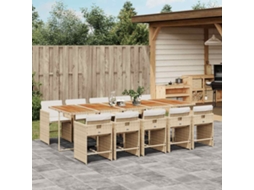 Vidaxl 11 Pcs Conjunto De Jantar P/ Jardim Com Almofadões Vime Pe Bege