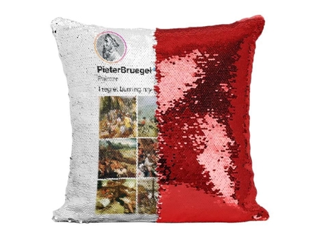 Almofada com Capa Lantejoula Lantejoulas Vermelhas Pieter Bruegel Pintor Pintura em Redes Sociais FABULOUS