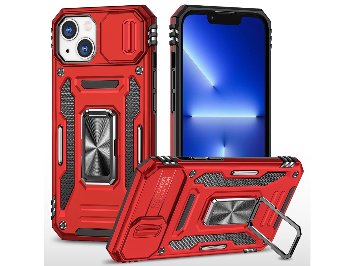 Suporte Casa Slide Câmara Para Iphone 15 Plus Pele Sintética Vermelho