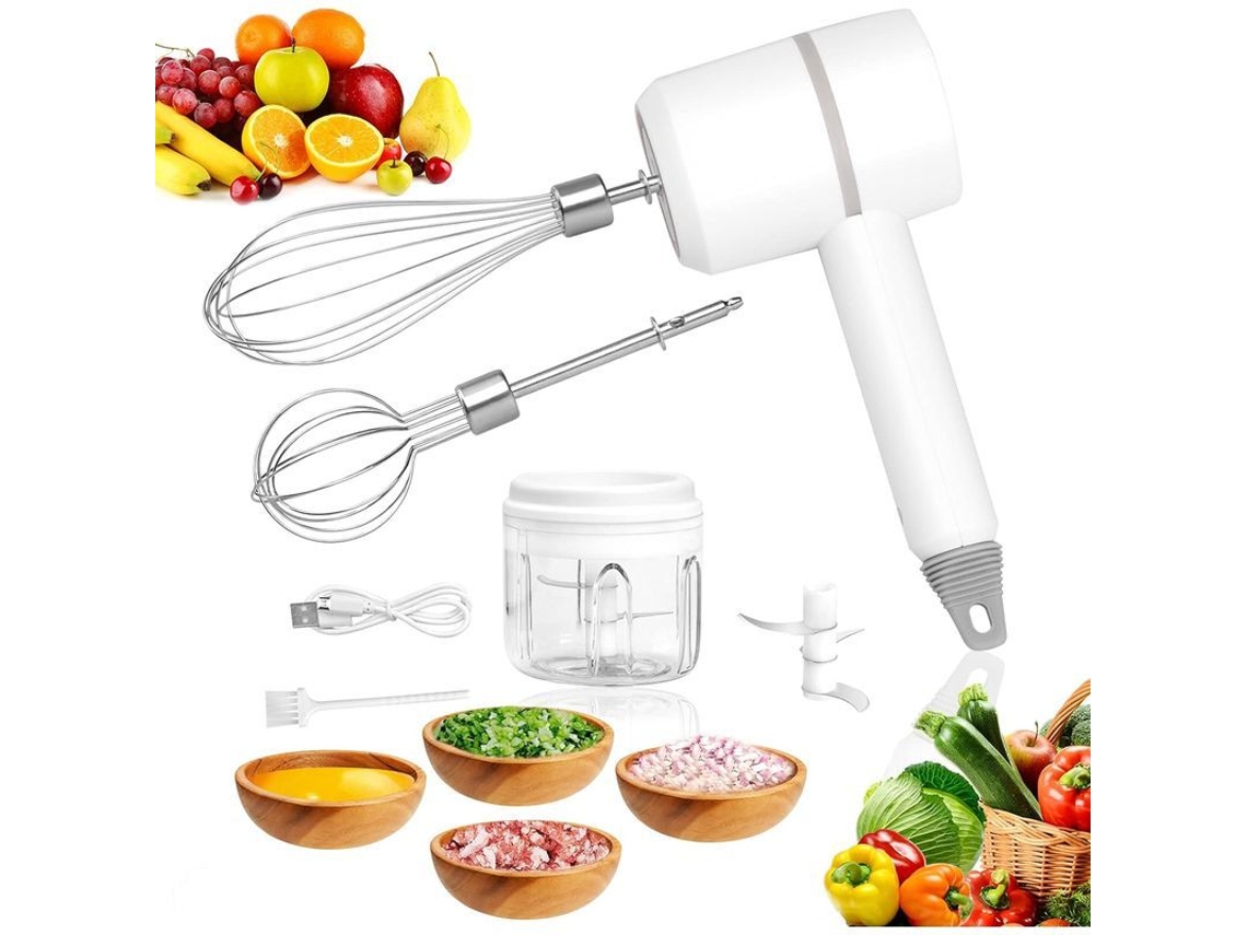 Batidora De Mano E Picadora Eléctrica 2 Em 1 Recarregável Sem Fio Para Ovos, Carne E Verduras
