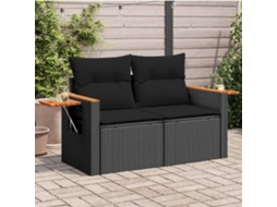 Vidaxl Sofá De Jardim Com Almofadões 2 Lugares Vime Pe Preto