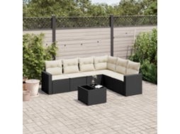 Vidaxl 7 Pcs Conjunto De Sofás P/ Jardim C/ Almofadões Vime Pe Preto