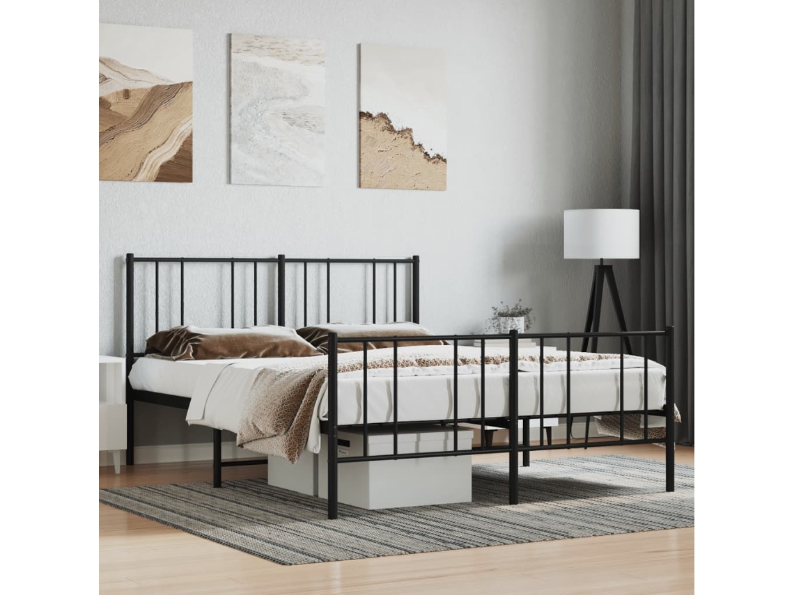 Estrutura De Cama Com Cabeceira E Pés 140x190 Cm Metal Preto