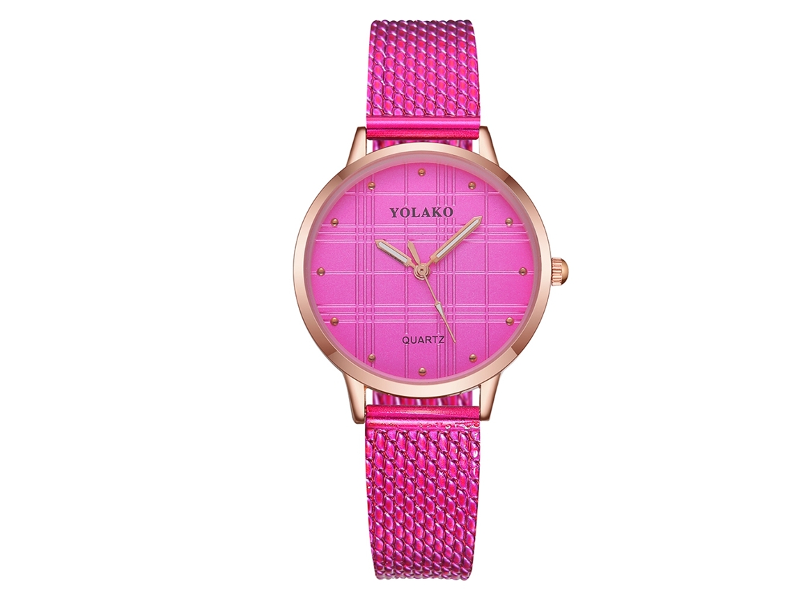 Relógio de Pulso Feminino Yolako de Quartzo com Pulseira de Plástico Estilo Moderno Rosa Vermelho