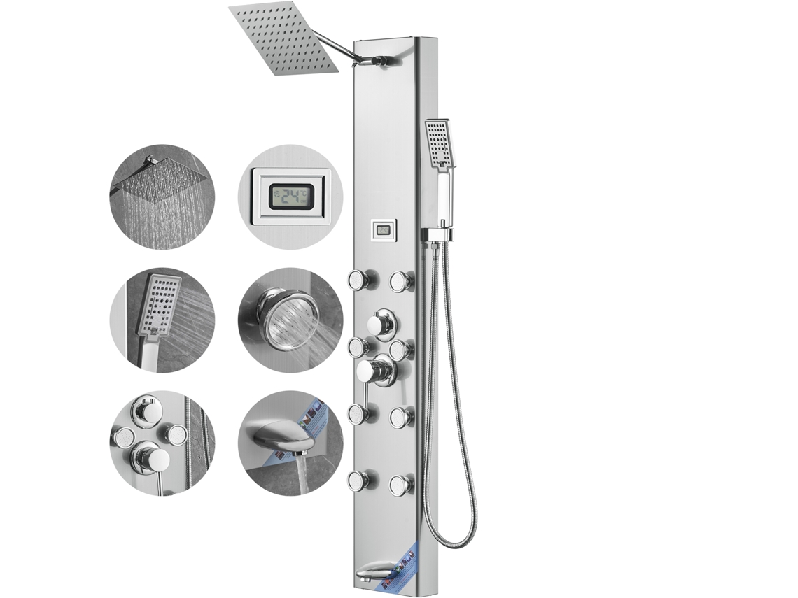 Sistema Painel Duche 6 Modos Ecrã Digital Aço Inoxidável