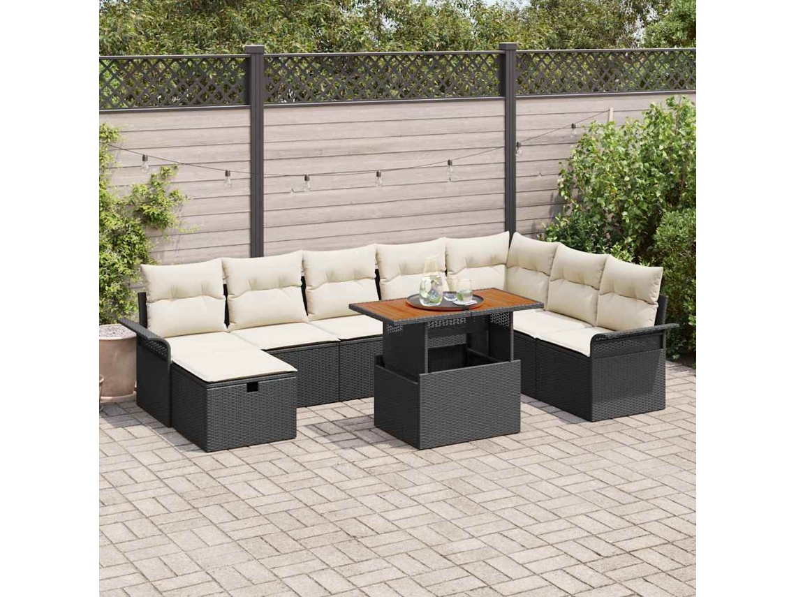 Vidaxl Conjunto De Sofá De Jardim 9 Unid. Preto Vime Pe