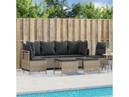 Vidaxl 5 Pcs Conj. Sofás Jardim C/ Almofadões Vime Pe Cinzento-claro