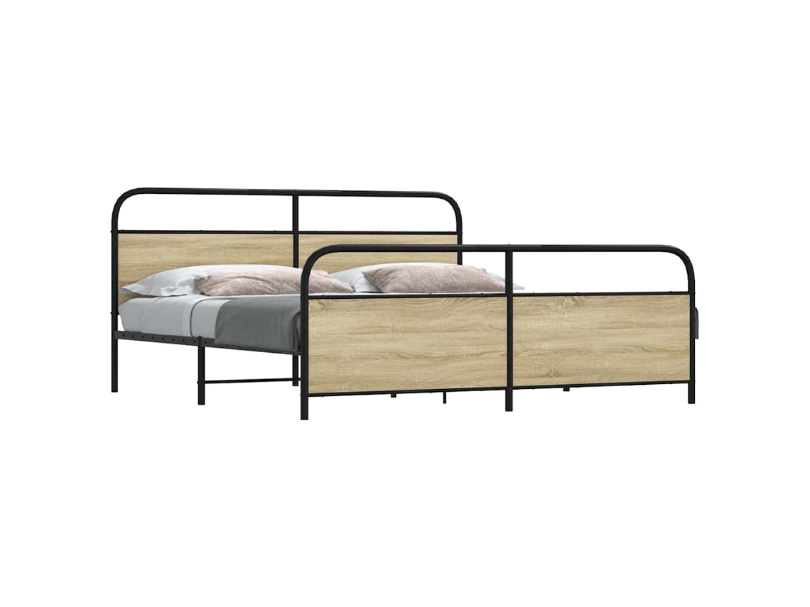 Vidaxl Estrutura De Cama Sem Colchão 200x200cm Metal Carvalho Sonoma
