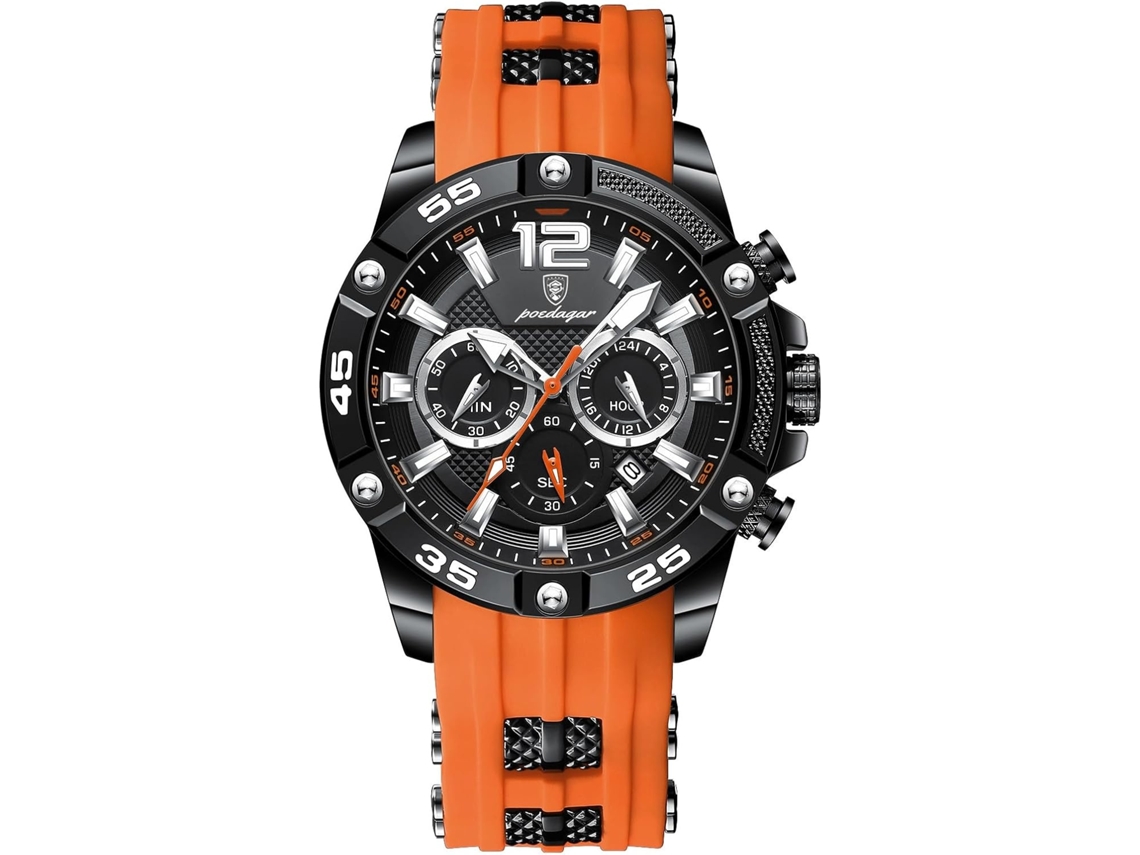Lurelia Relógio Cronógrafo Masculino, Movimento De Quartzo, Luminoso, Pele, Silicone, Resistente À Água 30m, Vermelho