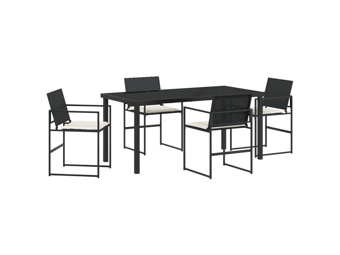 Conjunto 5 De Jantar De Jardim De Vidaxl Com Almofadas Preto Vime Pe