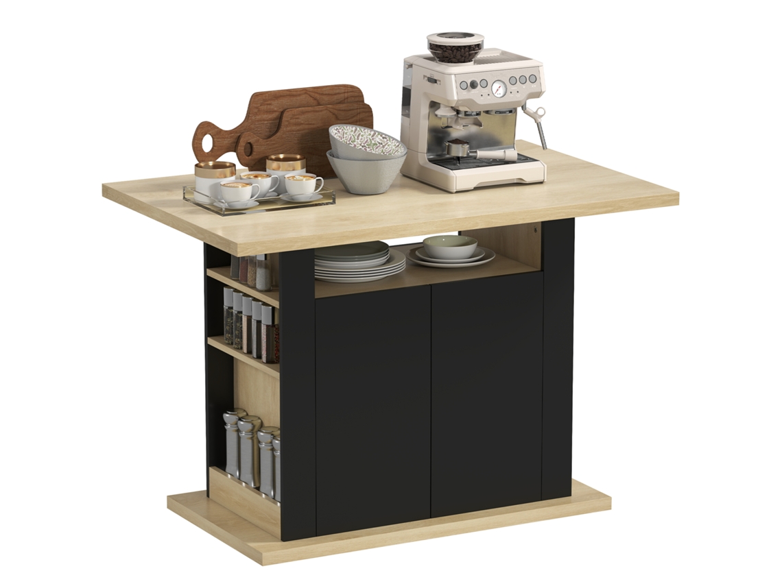 Ilha de Cozinha com Mesa de Jantar, Bancada Ampla, Capacidade para 4 Pessoas, Armário com 4 Portas, 110 X 70 X 75,5 Cm, Preta. ZENCORE SERVICES