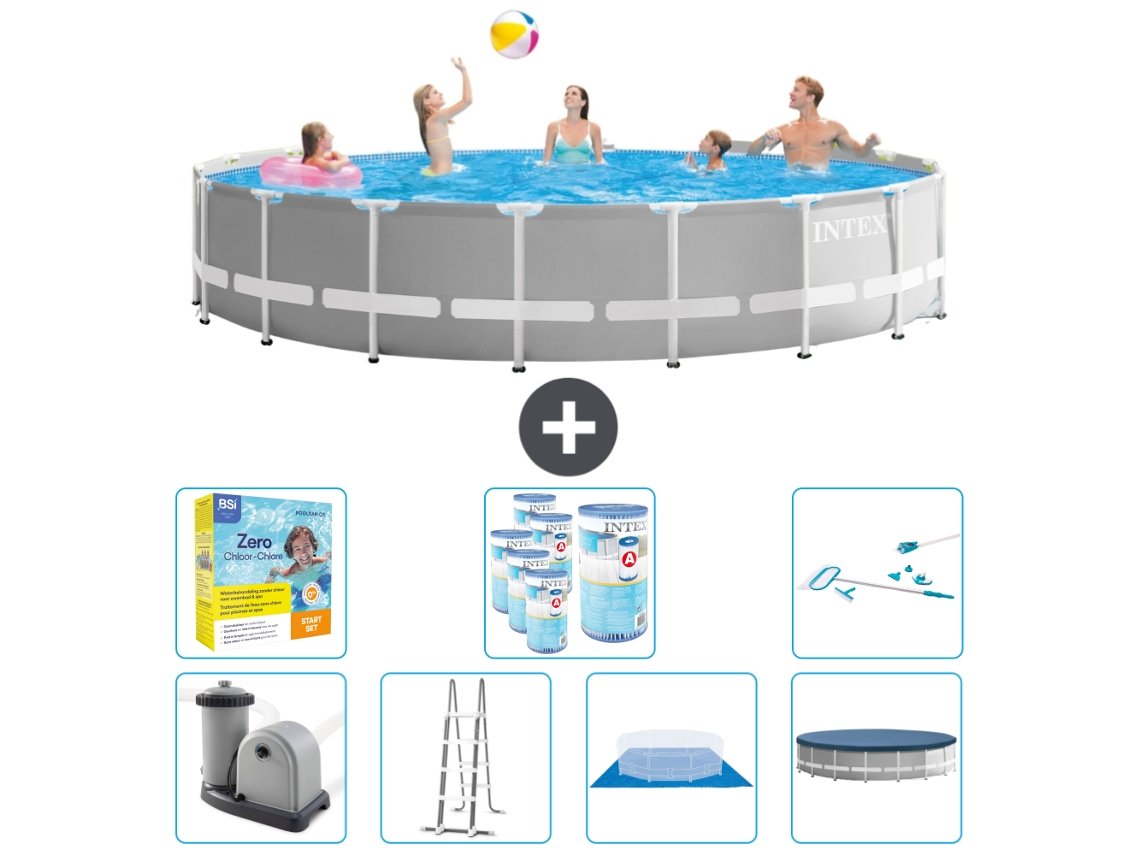 Piscina INTEX Round Prism Frame 548 X 122 Cm Cinza Inclui Bomba Escada Lençol Cobertura Pacote de Manutenção Filtros Kit de Limpeza