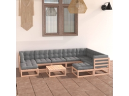 Conjunto Lounge Jardim 10 Peças C/ Almofadões Pinus Maciço Dkd Home Decor