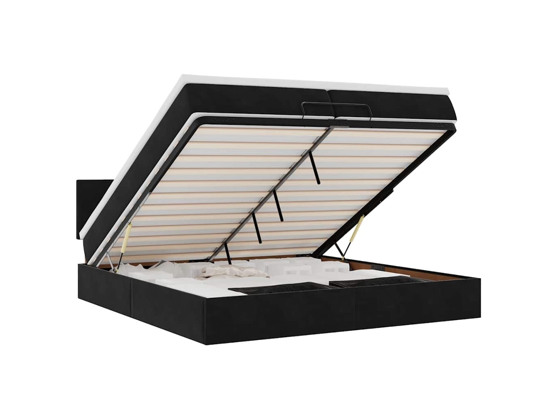 Estrutura de Cama Otomana com Colchão Veludo Preto MAISON EXCLUSIVE (200x200 cm)