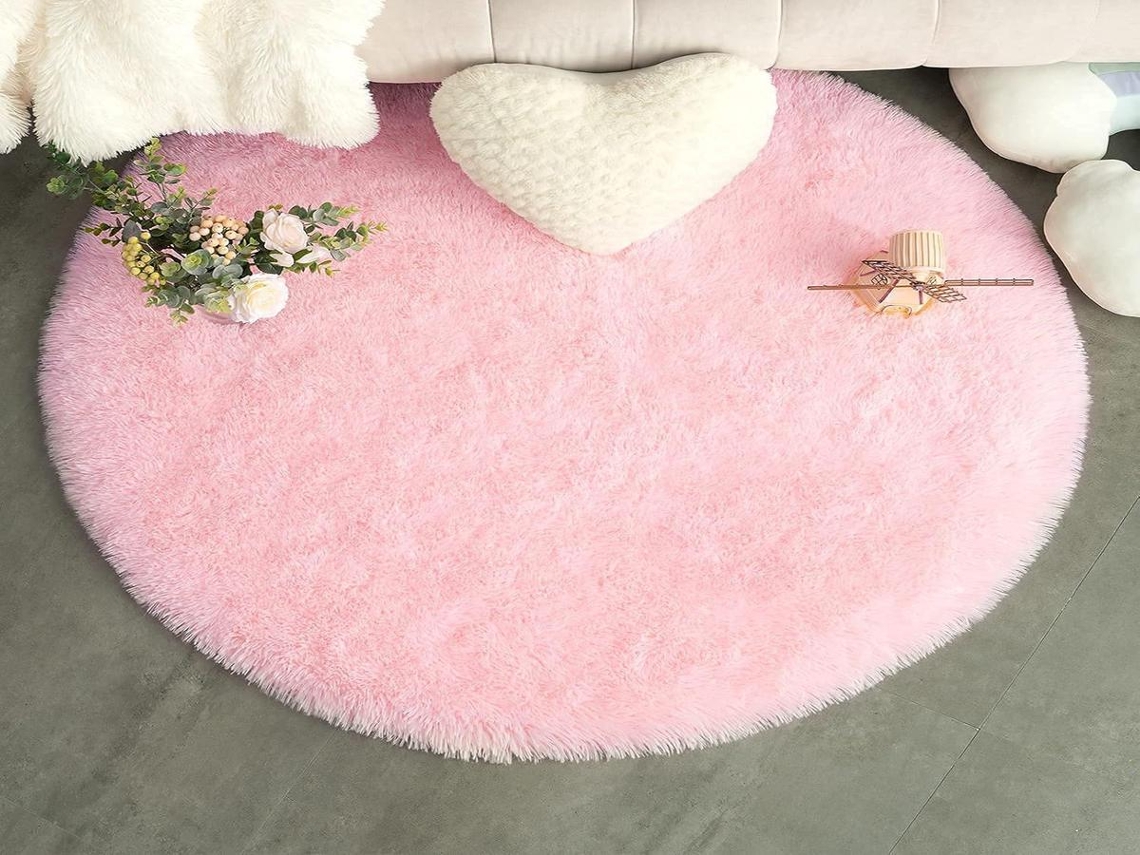 Lurelia Tapete Redondo Arcos Infantil Antiderrapante Absorvente Macio Poliéster Látex Arco-íris Rosa Ø80 Cm Sala Quarto