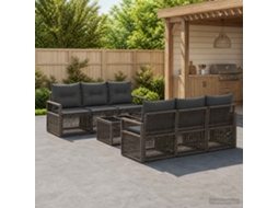 Vidaxl Conjunto De Sofá De Jardim 7 Unid. Cinzento Vime Pe