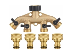 Lauwexe – Distribuidor De Mangueira De 4 Vias – Fluxo Total 3/4" – Latão Maciço – Controle De Fluxo Ajustável Em 4 Posições
