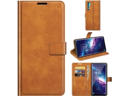 Capa Kickstand Integrado Fecho para Tcl Tcl 20 Pro 5G 6,67 HONGWE. Pele Sintética Magnética Castanho