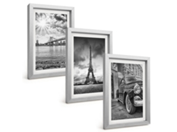 Composição De Quadros Na Paredevistas Da Cidade, Pontes, Torre Eiffel Moldura Prateada Quadros Para A Sala De Estar Espelharte (3 Peças 20x30 Cm)