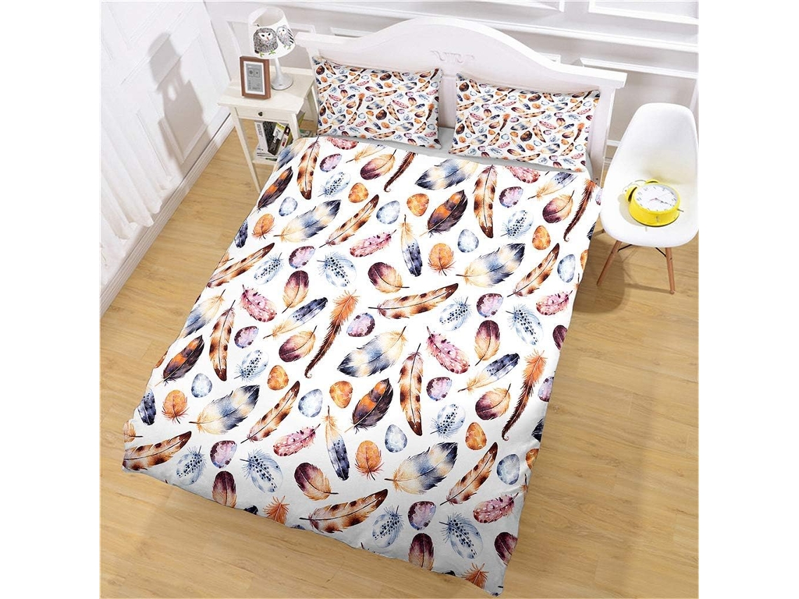 Capa de Edredom com Estampa 3d Penas Color em Microfibra Fronha 220x240cm, 220 X 240 Cm
