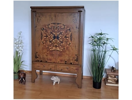 Cómoda Gabinete Chinês Decorado Compacto Baixo Asiático Oriental Vintage Vintageasia Madeira Castanho (175x105x55)