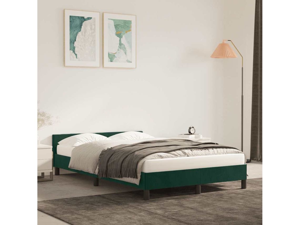 Vidaxl Estrutura De Cama Sem Colchão 120x200 Cm Veludo Verde-escuro