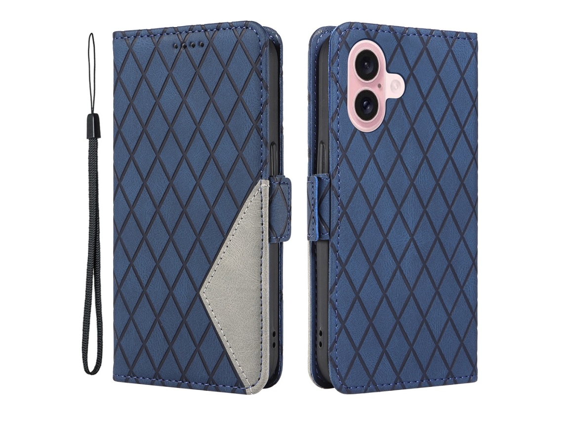 Capa Em Couro Pu, Para Iphone 16 - Azul
