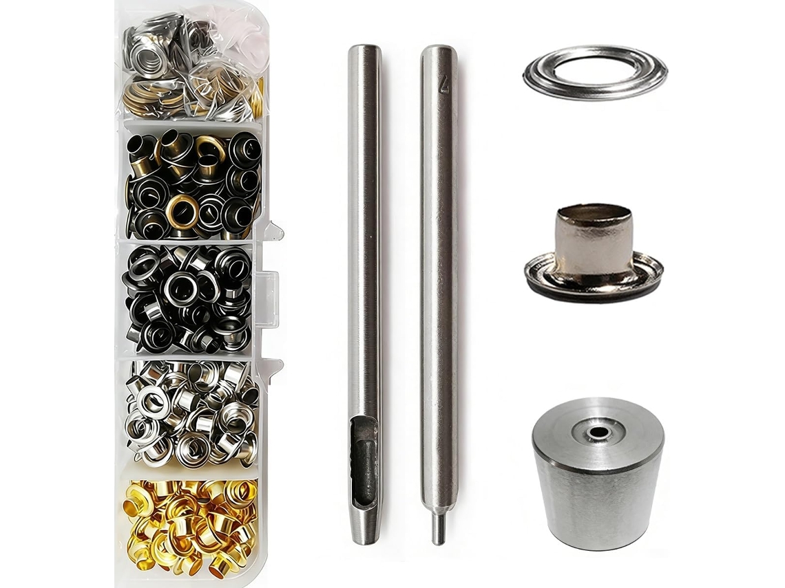 Kit com 240 Ilhós e Arruelas de 4 mm, para costura, 3 ferramentas