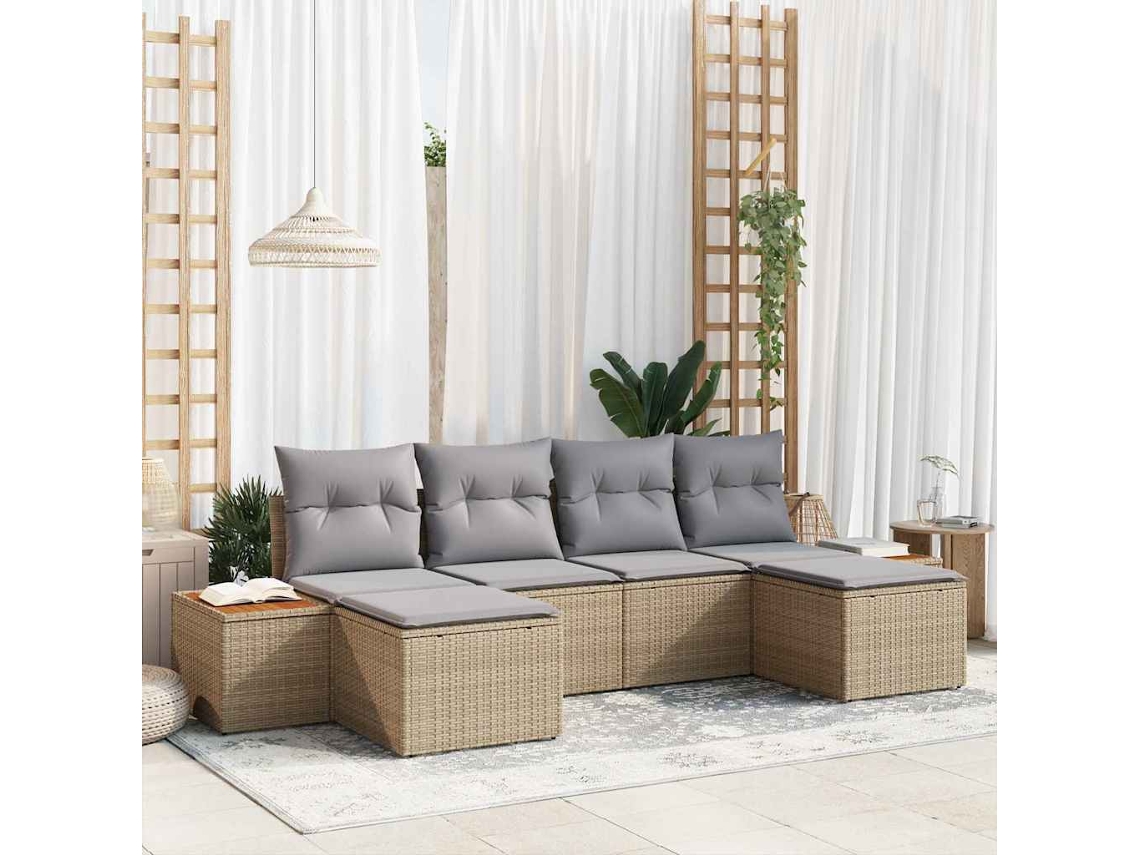 Vidaxl Conjunto De Sofá De Jardim 6 Unid. Bege Vime Pe