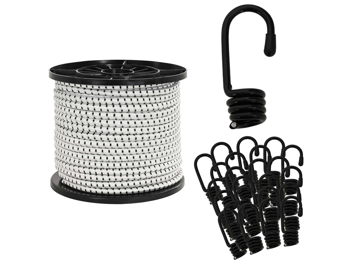 Vidaxl Cordas Bungee Com Ganchos 8 Mm Preto E Branco Pp E Borracha