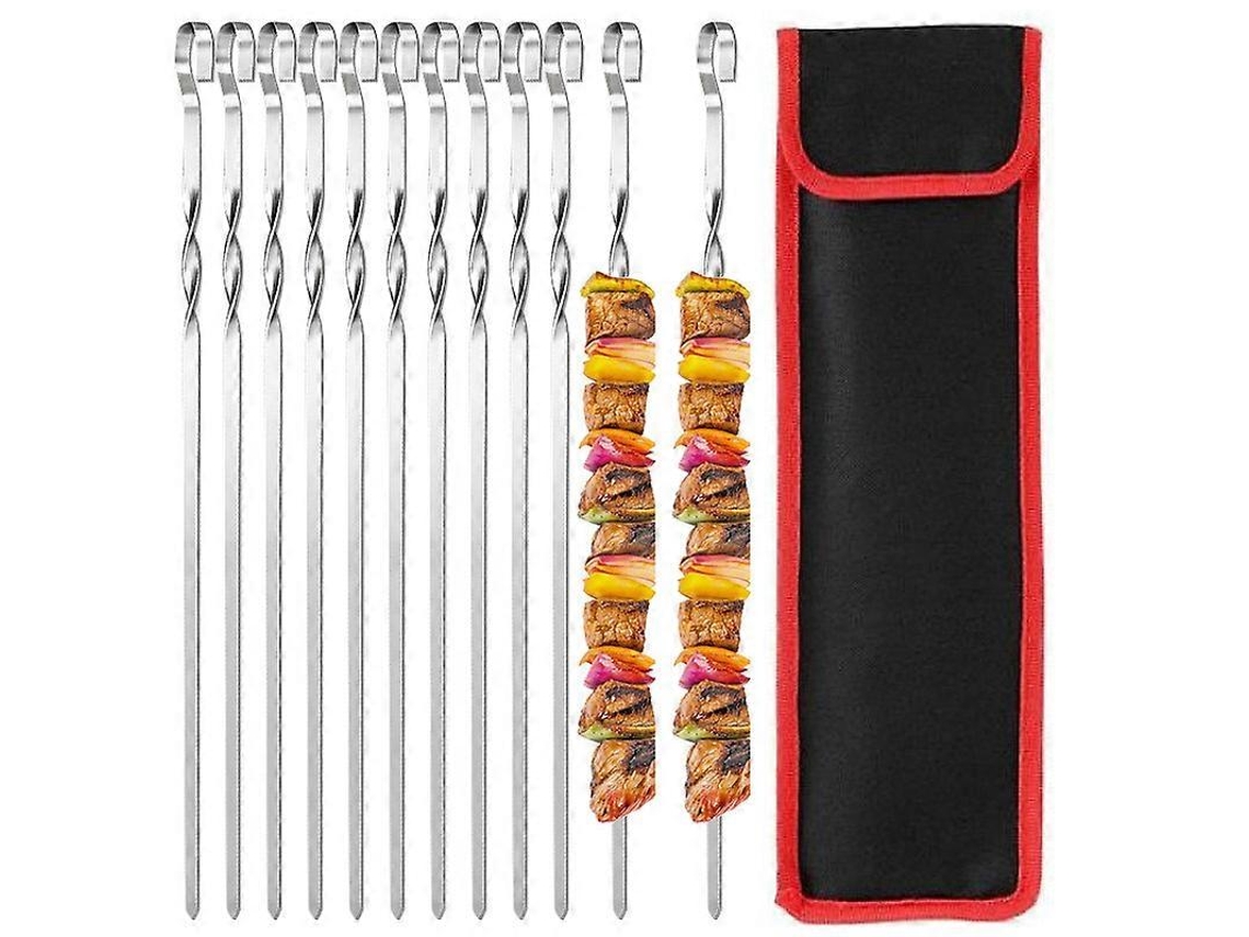 12 Espetos de Metal Plano para Churrasco 39cm Aço Inoxidável Reutilizáveis para Shish Kebob Carne Camarões