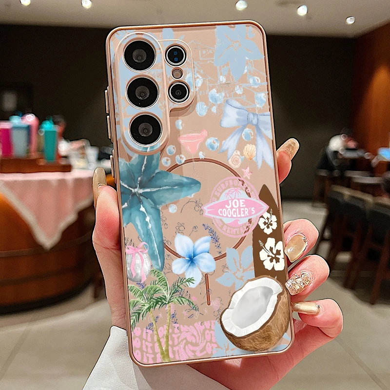 Capa Magnética Para Celular Galaxy A34 Com Estampa De Lagosta E Concha (dourada).